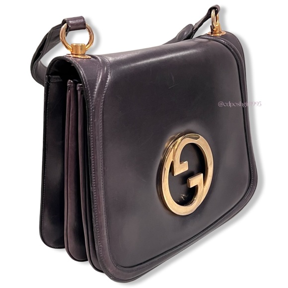 Gucci 1970s navy blue Blondie gold interlocking GG shoulder bag 2-ways accordion - Picture 4 of 16